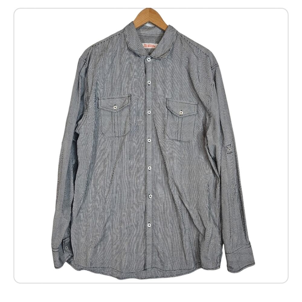 Michael Brandon Men's XL Button Up Shirt Black White Check Long Sleeve L/S